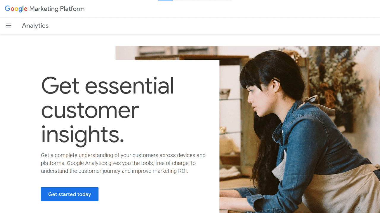 Google Analytics landing page screen shot
