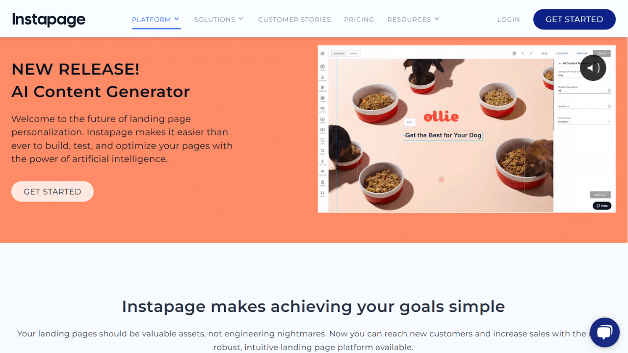 Instapage landing page screenshot