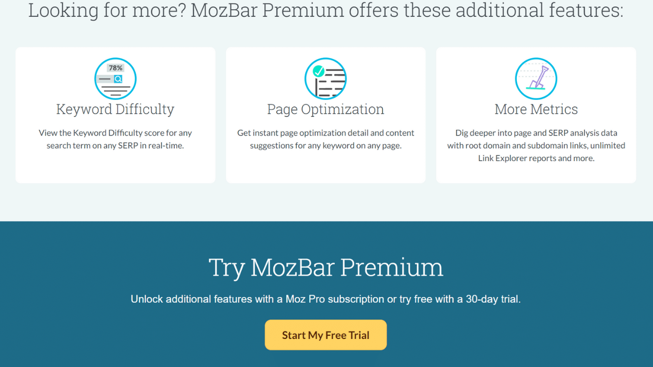 MozBar Moz ToolBar product page screenshot