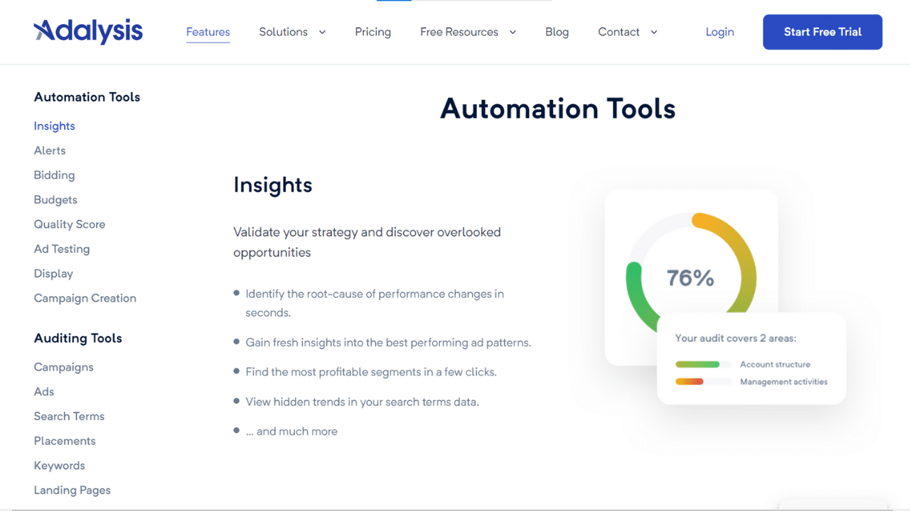 Adalysis Features screenshot